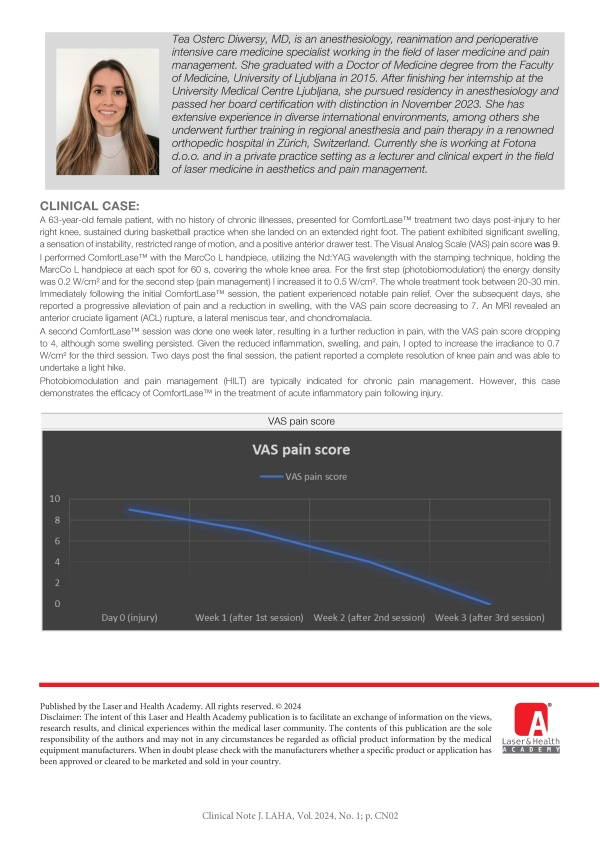 Effective Pain Reduction Following a Knee Injury, using PLLT for Photobiomodulation and Pain Management (ComfortLase™)